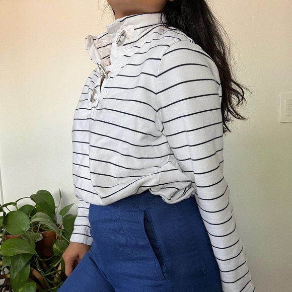 Vintage 90s yacht sweatshirt casual striped nautical style long sleeve Large - Picture 8 of 13